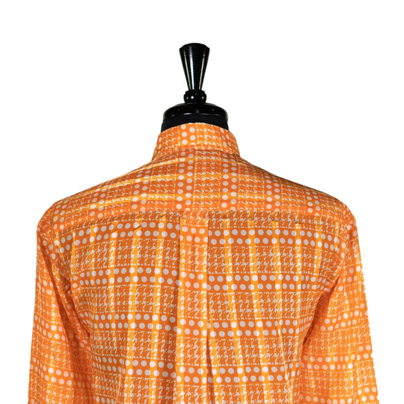 Mens Shirt Button Up Orange White Geometric Long Sleeve Collared Dress Casual Summer Hawaiian Beach Retro Abstract Handmade Large