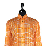 Mens Shirt Button Up Orange White Geometric Long Sleeve Collared Dress Casual Summer Hawaiian Beach Retro Abstract Handmade Large