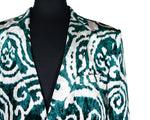 Mens Blazer Green White Abstract Velvet Dress Formal 2 Button Jacket Wedding Sport Coat 42R