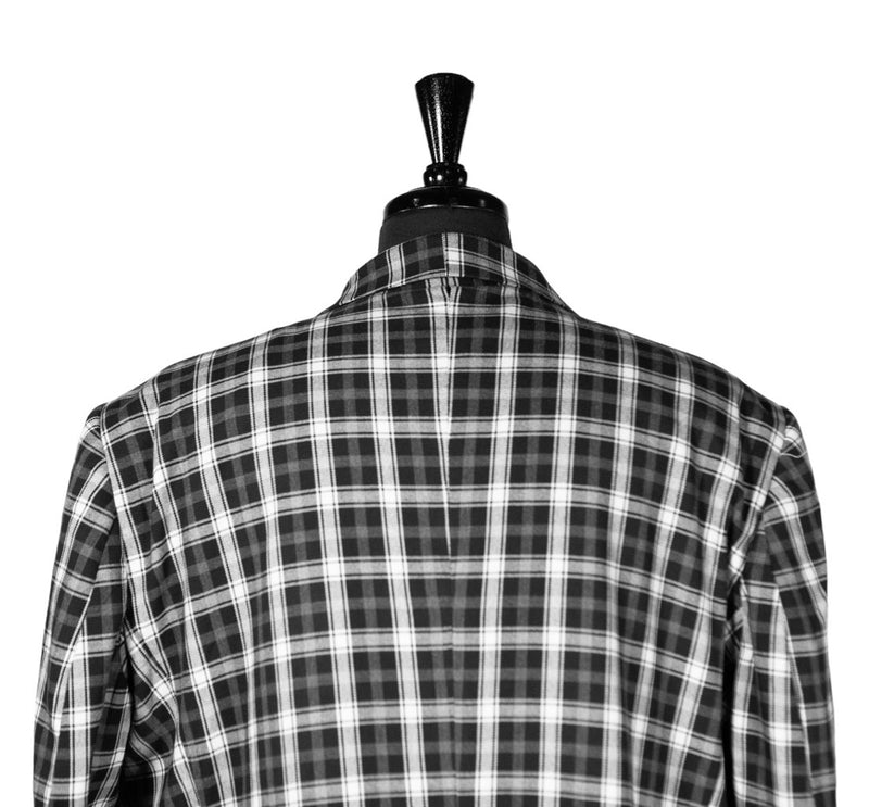 Mens Blazer Black White Plaid Check Wool Dress Formal Designer Suit Jacket Wedding Sport Coat 48R