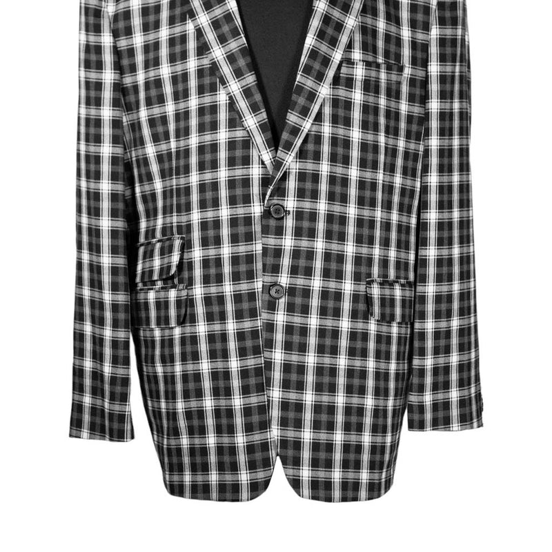 Mens Blazer Black White Plaid Check Wool Dress Formal Designer Suit Jacket Wedding Sport Coat 48R