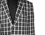 Mens Blazer Black White Plaid Check Wool Dress Formal Designer Suit Jacket Wedding Sport Coat 48R