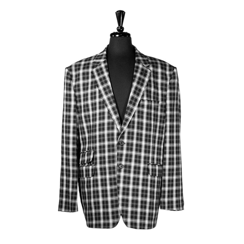 Mens Blazer Black White Plaid Check Wool Dress Formal Designer Suit Jacket Wedding Sport Coat 48R