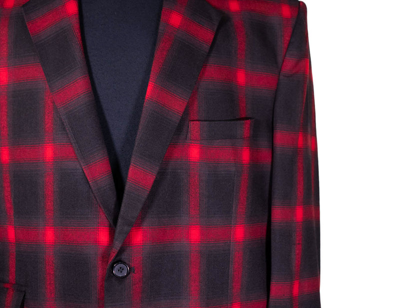 Mens Blazer Black Red Check 2 Button Dress Formal Designer Suit Jacket Wedding Sport Coat 48R