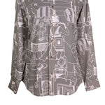 Mens Shirt Button Up Gray Geometric Abstract Long Sleeve Collared Dress Casual Retro Summer Tropical Hawaiian Beach Handmade Large