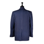 Mens Blazer Blue White Striped Wool Handmade Dress Formal Suit Jacket Wedding Sport Coat 42R