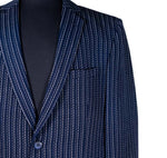 Mens Blazer Blue White Striped Wool Handmade Dress Formal Suit Jacket Wedding Sport Coat 42R