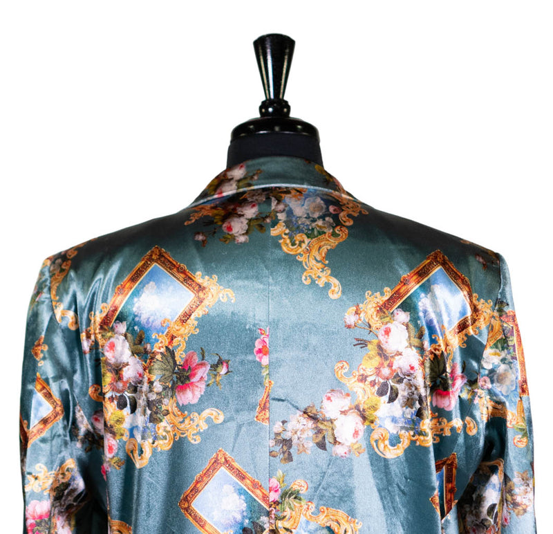 Mens Blazer Multicolor Photo Frames Floral Velvet Dress Formal Jacket Wedding Sport Coat 42R