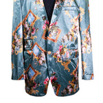 Mens Blazer Multicolor Photo Frames Floral Velvet Dress Formal Jacket Wedding Sport Coat 42R