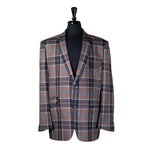Mens Blazer Gray Blue Orange Plaid Check Wool Dress Formal Suit Jacket Wedding Sport Coat 46R