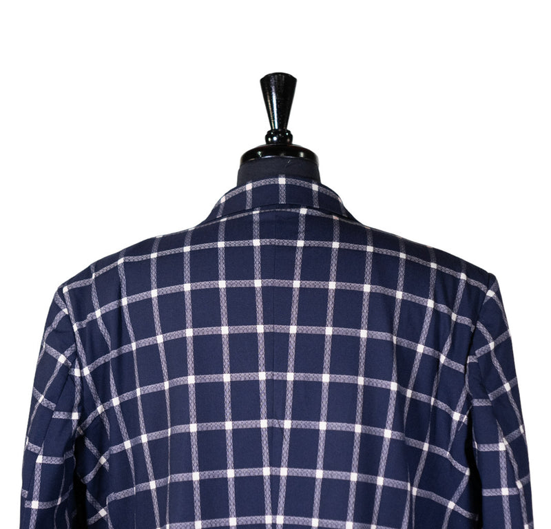 Mens Blazer Blue White Check Plaid Wool Handmade Dress Formal Suit Jacket Wedding Sport Coat 48R