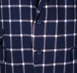 Mens Blazer Blue White Check Plaid Wool Handmade Dress Formal Suit Jacket Wedding Sport Coat 48R