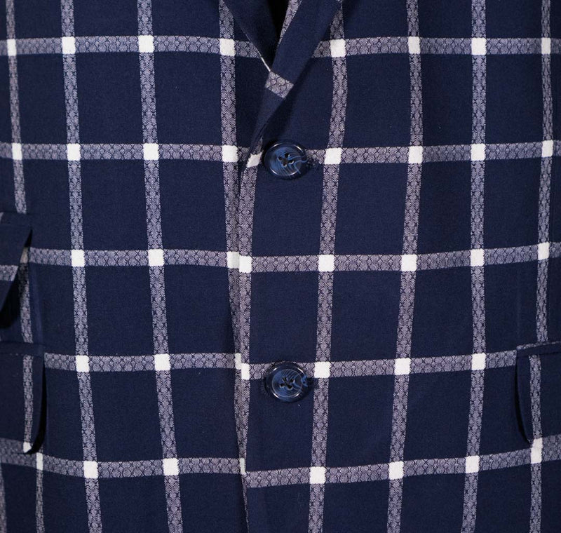 Mens Blazer Blue White Check Plaid Wool Handmade Dress Formal Suit Jacket Wedding Sport Coat 48R