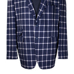 Mens Blazer Blue White Check Plaid Wool Handmade Dress Formal Suit Jacket Wedding Sport Coat 48R