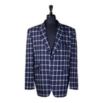 Mens Blazer Blue White Check Plaid Wool Handmade Dress Formal Suit Jacket Wedding Sport Coat 48R