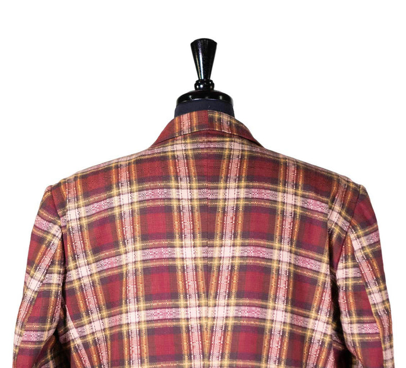 Mens Blazer Red Yellow Beige Plaid Check Wool Dress Formal Suit Jacket Wedding Sport Coat 48R