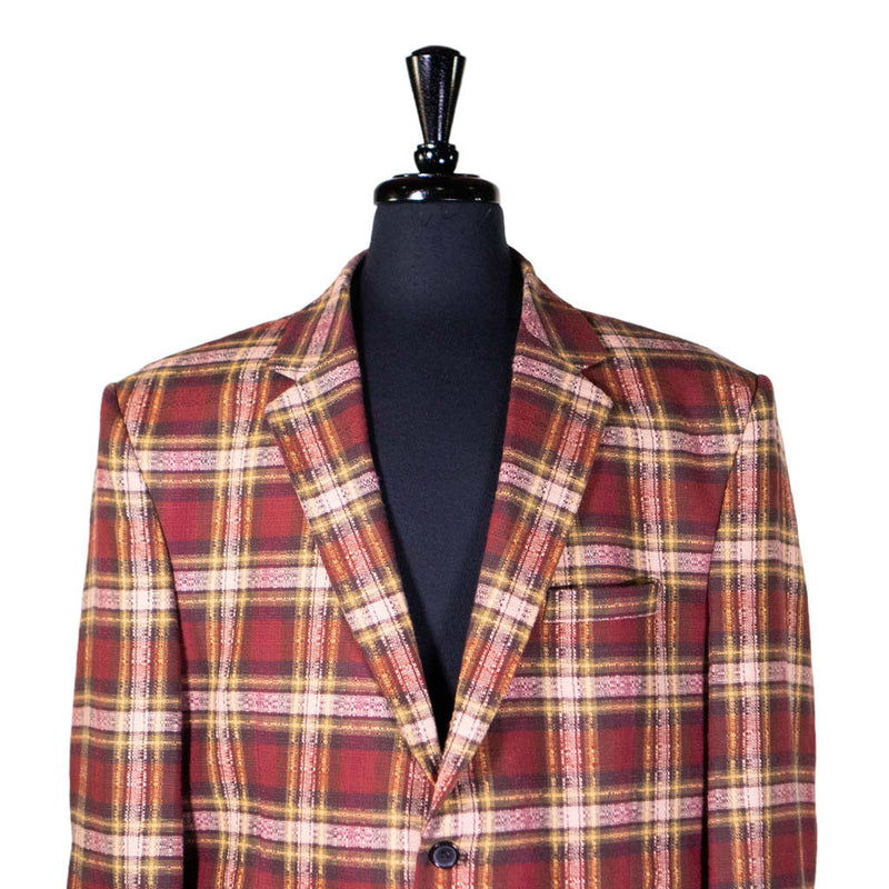 Mens Blazer Red Yellow Beige Plaid Check Wool Dress Formal Suit Jacket Wedding Sport Coat 48R