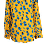 Mens Silky Shirt Button Up Yellow Blue Floral Long Sleeve Collared Dress Casual Summer Tropical Hawaiian Beach Handmade Designer Large