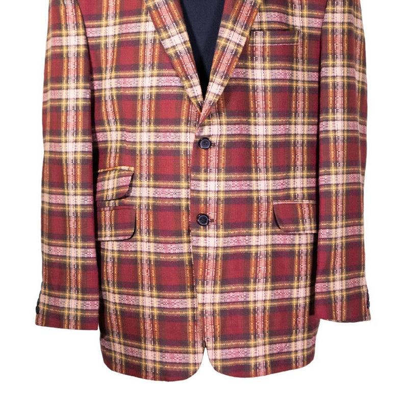 Mens Blazer Red Yellow Beige Plaid Check Wool Dress Formal Suit Jacket Wedding Sport Coat 48R