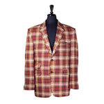 Mens Blazer Red Yellow Beige Plaid Check Wool Dress Formal Suit Jacket Wedding Sport Coat 48R