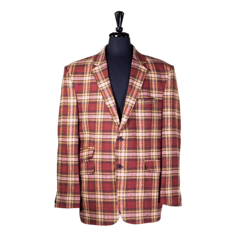 Mens Blazer Red Yellow Beige Plaid Check Wool Dress Formal Suit Jacket Wedding Sport Coat 48R