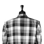 Mens Blazer Black White Plaid Check Wool Velvet Dress Formal Tuxedo Suit Jacket Wedding Sport Coat 46R