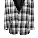 Mens Blazer Black White Plaid Check Wool Velvet Dress Formal Tuxedo Suit Jacket Wedding Sport Coat 46R