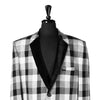 Mens Blazer Black White Plaid Check Wool Velvet Dress Formal Tuxedo Suit Jacket Wedding Sport Coat 46R
