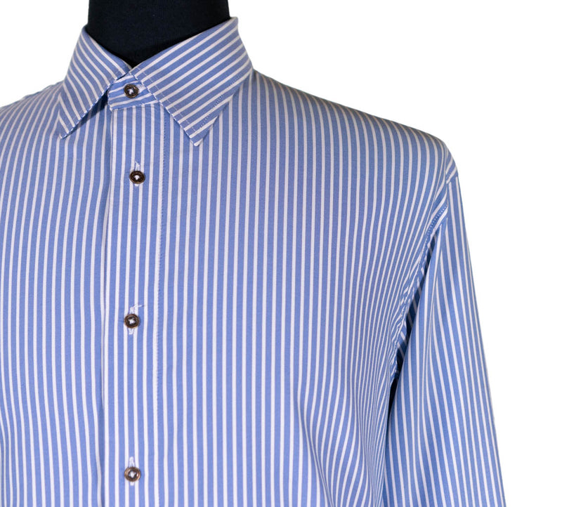 Mens Silky Shirt Button Up Blue White Striped Long Sleeve Collared Dress Casual Luxury Designer Summer Hawaiian Beach Handmade Large