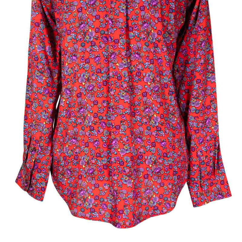 Mens Silky Shirt Button Up Red Purple Floral Long Sleeve Collared Dress Casual Summer Tropical Hawaiian Beach Handmade Designer Medium