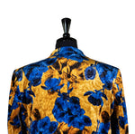 Mens Blazer Yellow Blue Floral Velvet Dress Formal 2 Button Jacket Wedding Sport Coat 42R