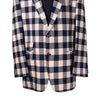 Mens Blazer Navy Blue Beige Plaid Check Cotton Dress Formal Suit Jacket Wedding Sport Coat 44R