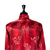 Mens Silk Shirt Button Up Red Floral Long Sleeve Collared Dress Casual Summer Tropical Hawaiian Beach Handmade Medium