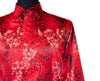 Mens Silk Shirt Button Up Red Floral Long Sleeve Collared Dress Casual Summer Tropical Hawaiian Beach Handmade Medium