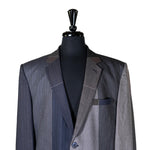 Mens Blazer Blue Gray Color Block Wool 2 Button Dress Formal Suit Jacket Wedding Sport Coat 44R