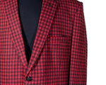 Mens Blazer Red Black Plaid Check 2 Button Wool Dress Formal Suit Jacket Wedding Sport Coat 46R