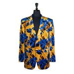 Mens Blazer Yellow Blue Floral Velvet Dress Formal 2 Button Jacket Wedding Sport Coat 42R