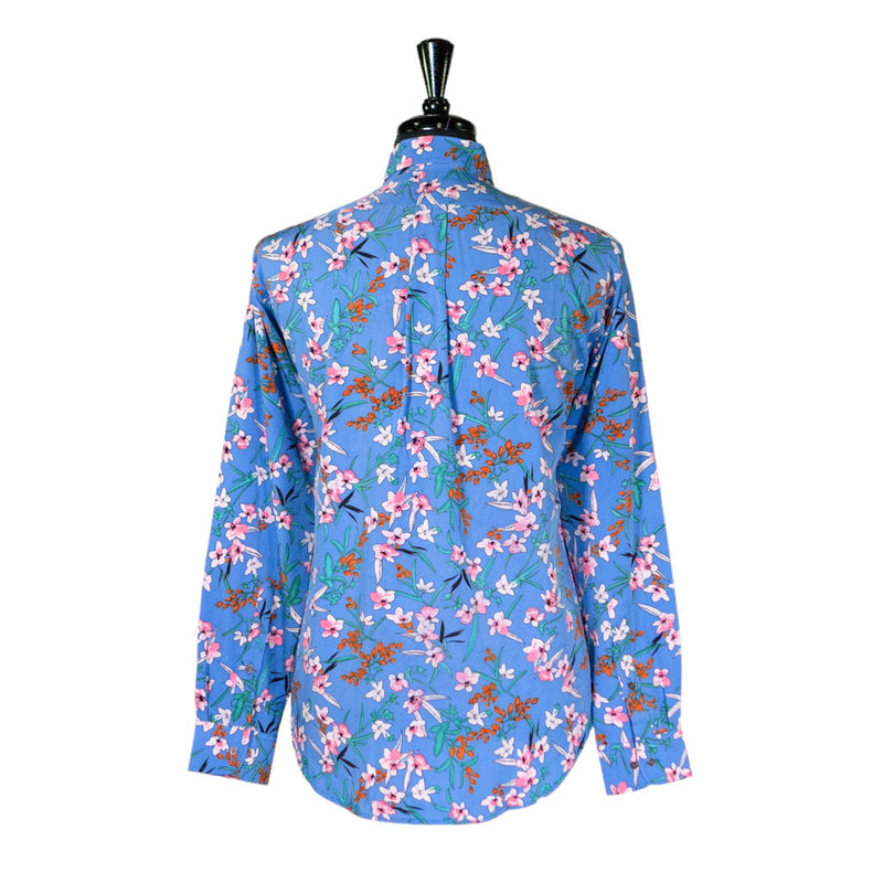 Mens Silky Shirt Button Up Blue Pink White Floral Long Sleeve Collared Dress Casual Summer Tropical Hawaiian Beach Handmade Medium