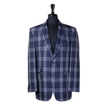 Mens Blazer Blue White Red Plaid Check Wool Dress Formal Suit Jacket Wedding Sport Coat 44R