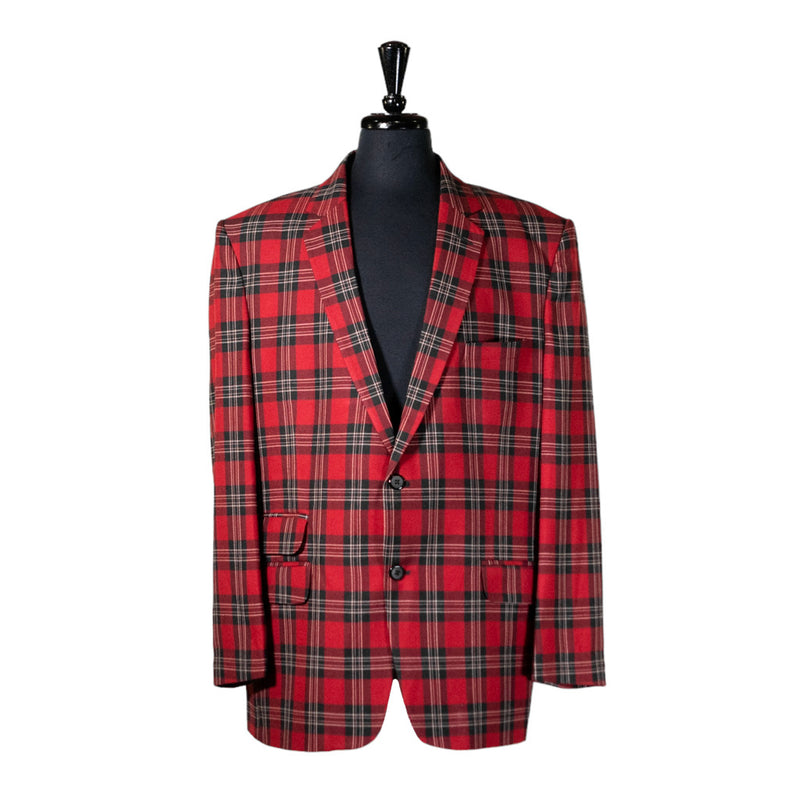 Mens Blazer Red Black Beige Plaid Check Wool Dress Formal Suit Jacket Wedding Sport Coat 46R Mens Blazer Red Black Beige Plaid Check Wool Dress Formal Suit Jacket Wedding Sport Coat 46R