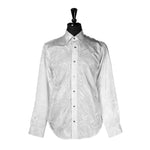Mens Silky Shirt Button Up White Floral Long Sleeve Collared Dress Casual Summer Tropical Hawaiian Beach Handmade Medium