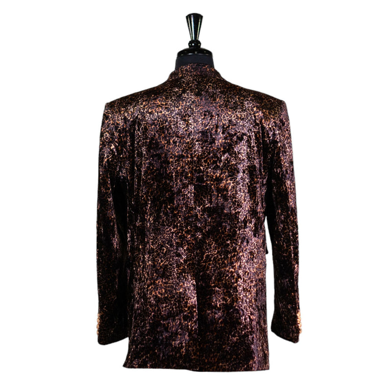 Mens Blazer Brown Leopard Print Velvet Dress Formal 2 Button Jacket Wedding Sport Coat 42R