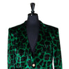 Mens Blazer Green Black Leopard Velvet Dress Formal 2 Button Jacket Wedding Sport Coat 42R