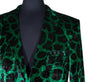 Mens Blazer Green Black Leopard Velvet Dress Formal 2 Button Jacket Wedding Sport Coat 42R