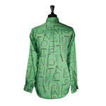 Mens Silk Shirt Button Up Green Abstract Long Sleeve Collared Dress Casual Designer Luxury Tropical Hawaiian Beach Handmade Large