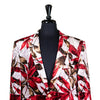 Mens Blazer Red White Floral Velvet Dress Formal 2 Button Jacket Wedding Sport Coat 42R