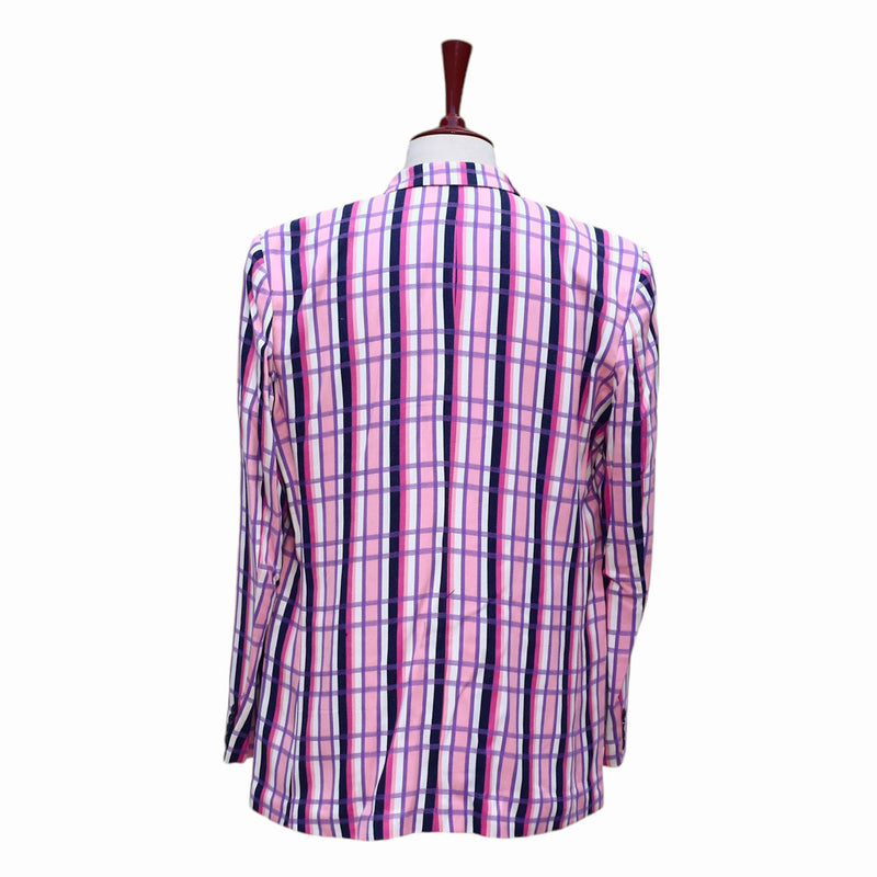 Mens Blazer Pink Purple White Plaid Cotton Formal Party Jacket Wedding Sport Coat 42R