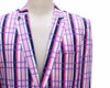 Mens Blazer Pink Purple White Plaid Cotton Formal Party Jacket Wedding Sport Coat 42R