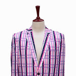 Mens Blazer Pink Purple White Plaid Cotton Formal Party Jacket Wedding Sport Coat 42R