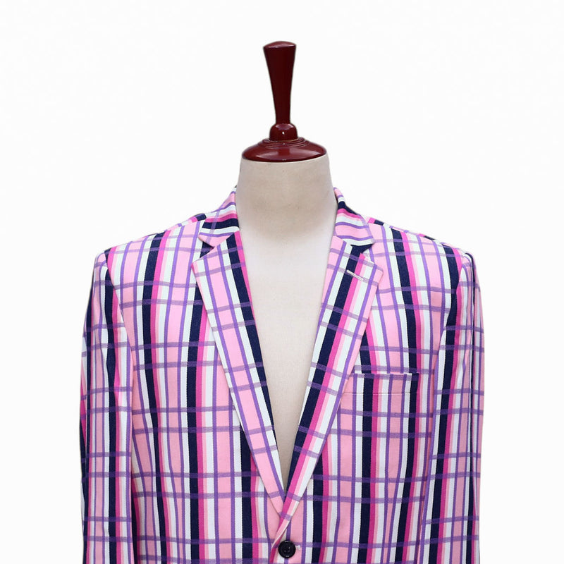 Mens Blazer Pink Purple White Plaid Cotton Formal Party Jacket Wedding Sport Coat 42R